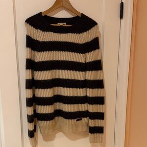 Burberry Black and Cream Striped Crewneck Sweater